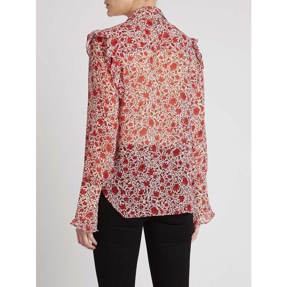 MISA LOS ANGELES Anita Long Sleeve Ruffle Rust Red Floral Animal Blouse - Sz L - Picture 3 of 8